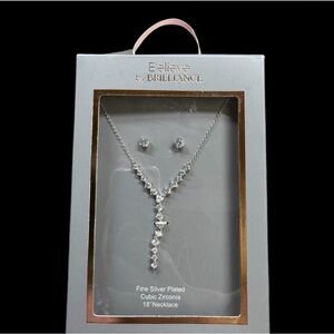 Believe by Brilliance NWT Silver Plated CZ‎ 18”  Necklace/Earrings Gift box set